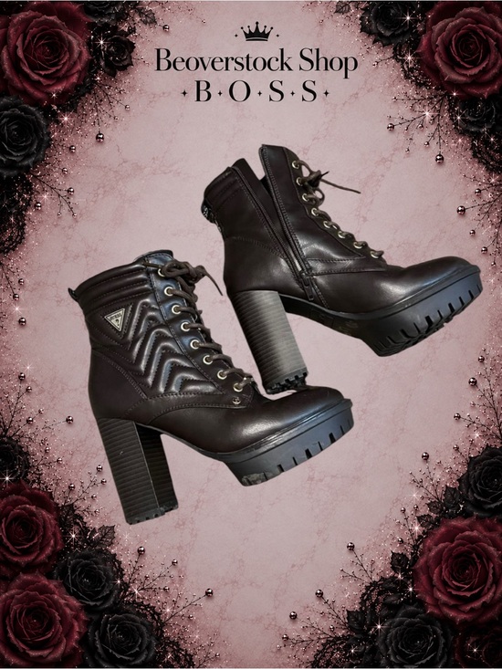 Guess Shoes - Preowned EUC GUESS Quilted Lace-Up Platform Heeled Boots – Size 5.5M